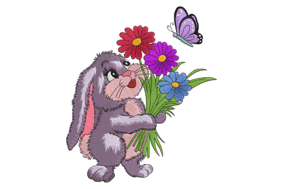 Bunny Holding Flower: A Charming Embroidery Design for Small Business Branding