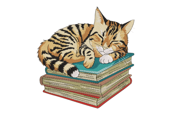 Cat Sleeping on Books