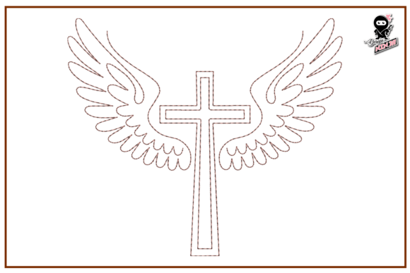 Christian Cross with Wings Redwork