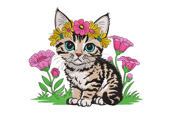 Cute Cat with Flowers