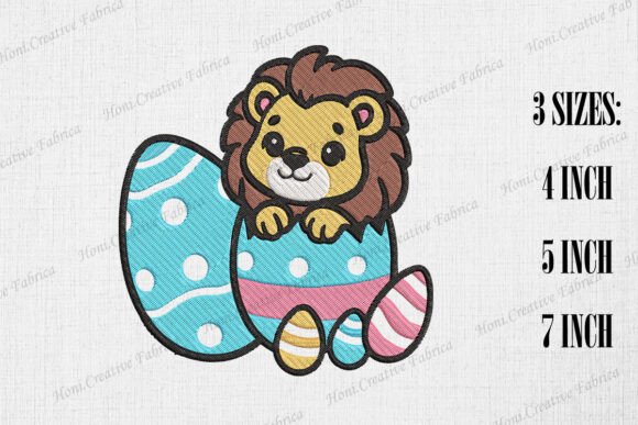Cute Lion Peeking from Easter Egg