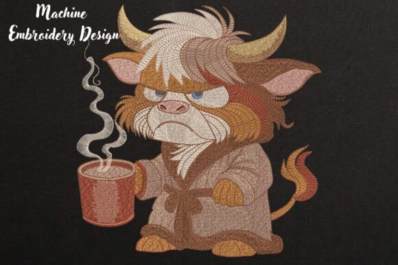 Grumpy Coffee Bull on Black