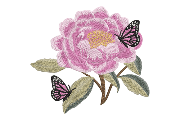 Peony Flower and Butterflies