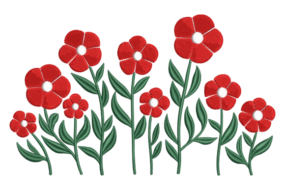 Red Garden Flowers Embroidery Design